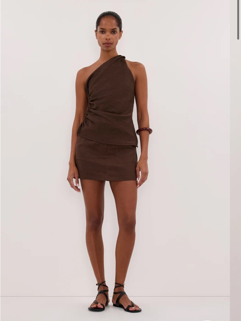 dissh eva linen skort in bitter choc - us 8/ aus 12